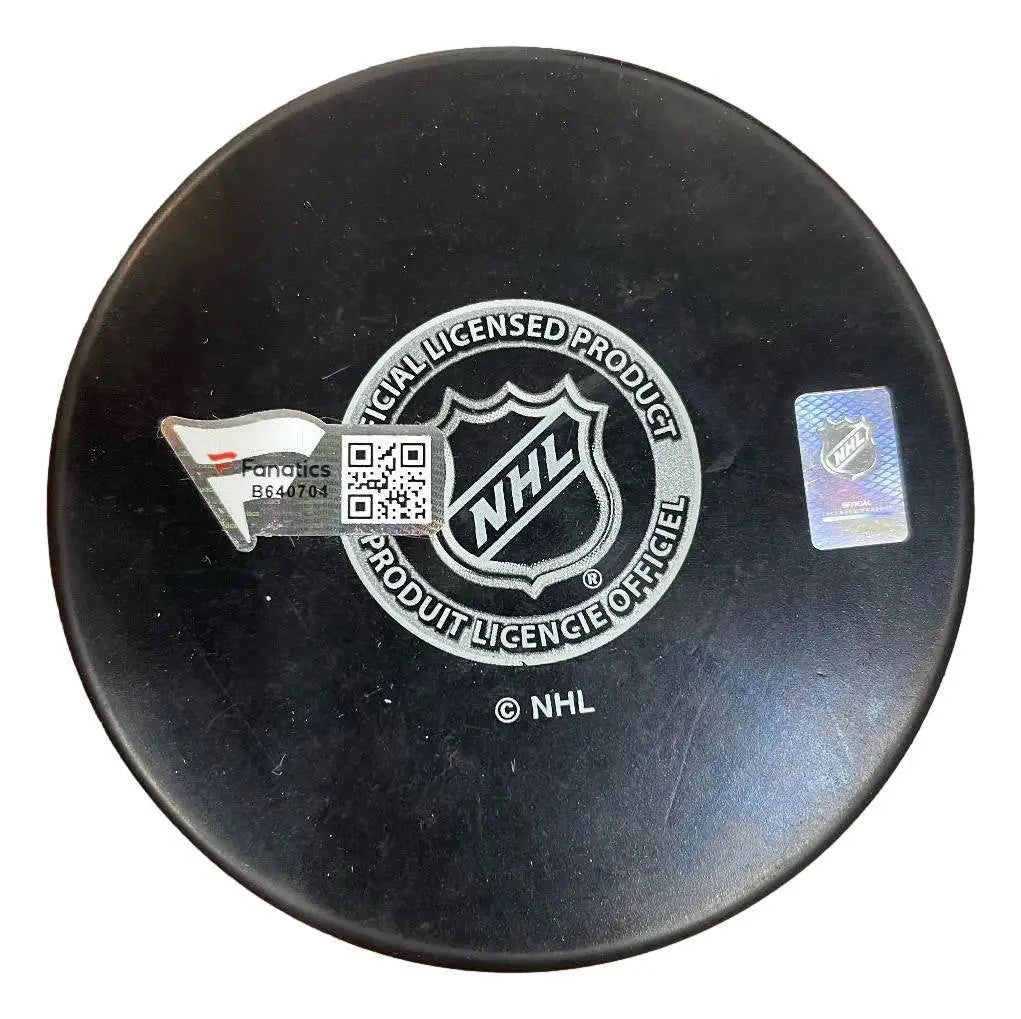 Jeremy Swayman Autographed Boston Bruins Hockey Puck with NHL logos and markings