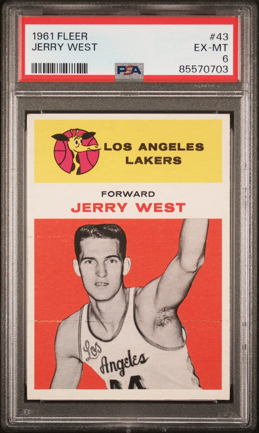 Jerry West 1961 Fleer #43 trading card graded PSA EX-MT 6 Los Angeles Lakers