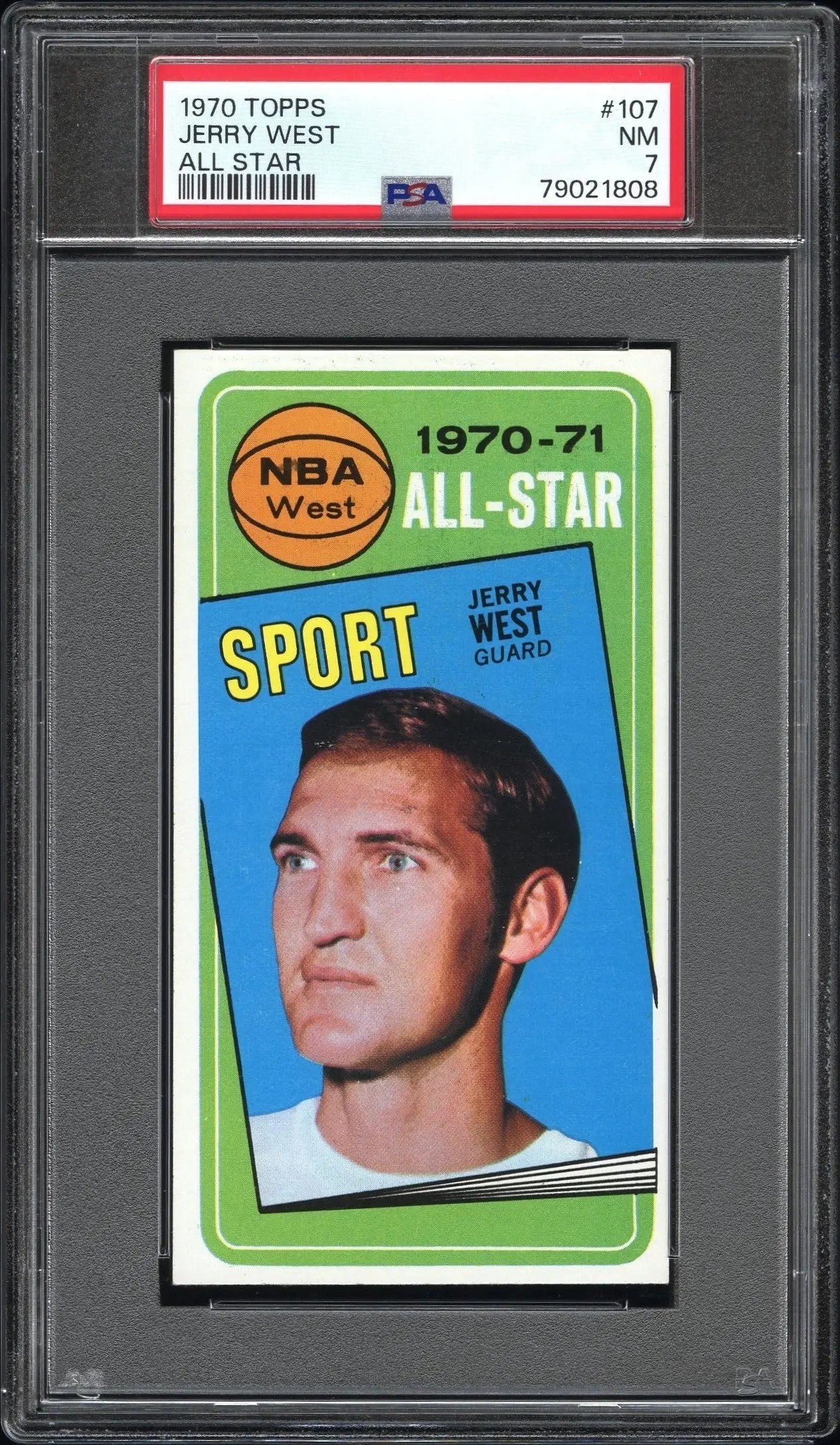 Jerry West 1970 Topps #107 PSA 7 Near Mint basketball card in protective case