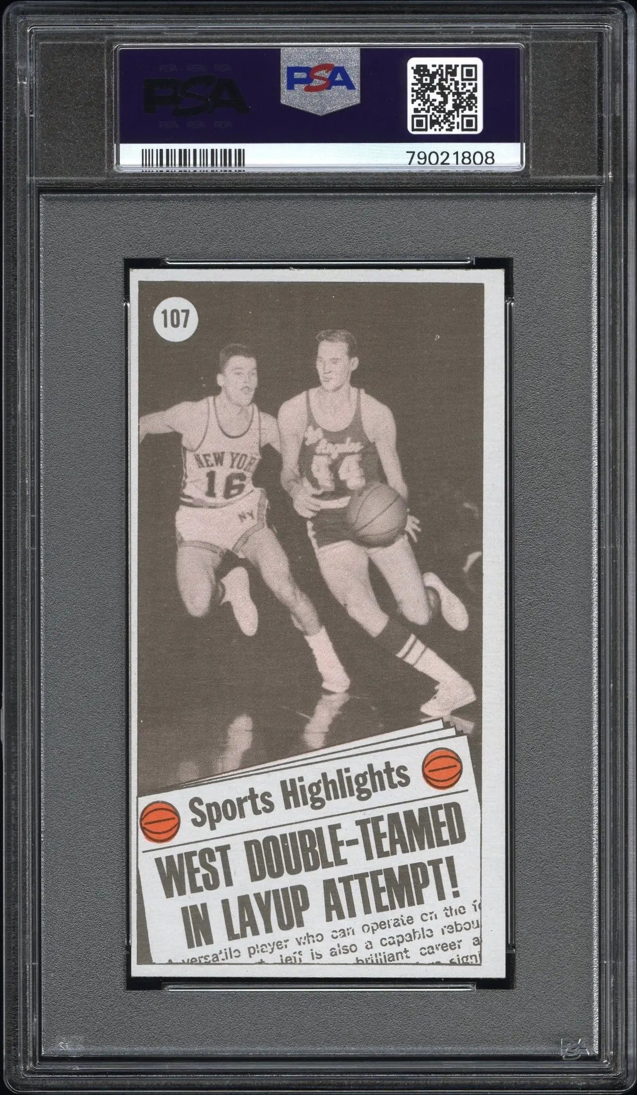 PSA-graded Jerry West 1970 Topps #107 trading card featuring players on the court