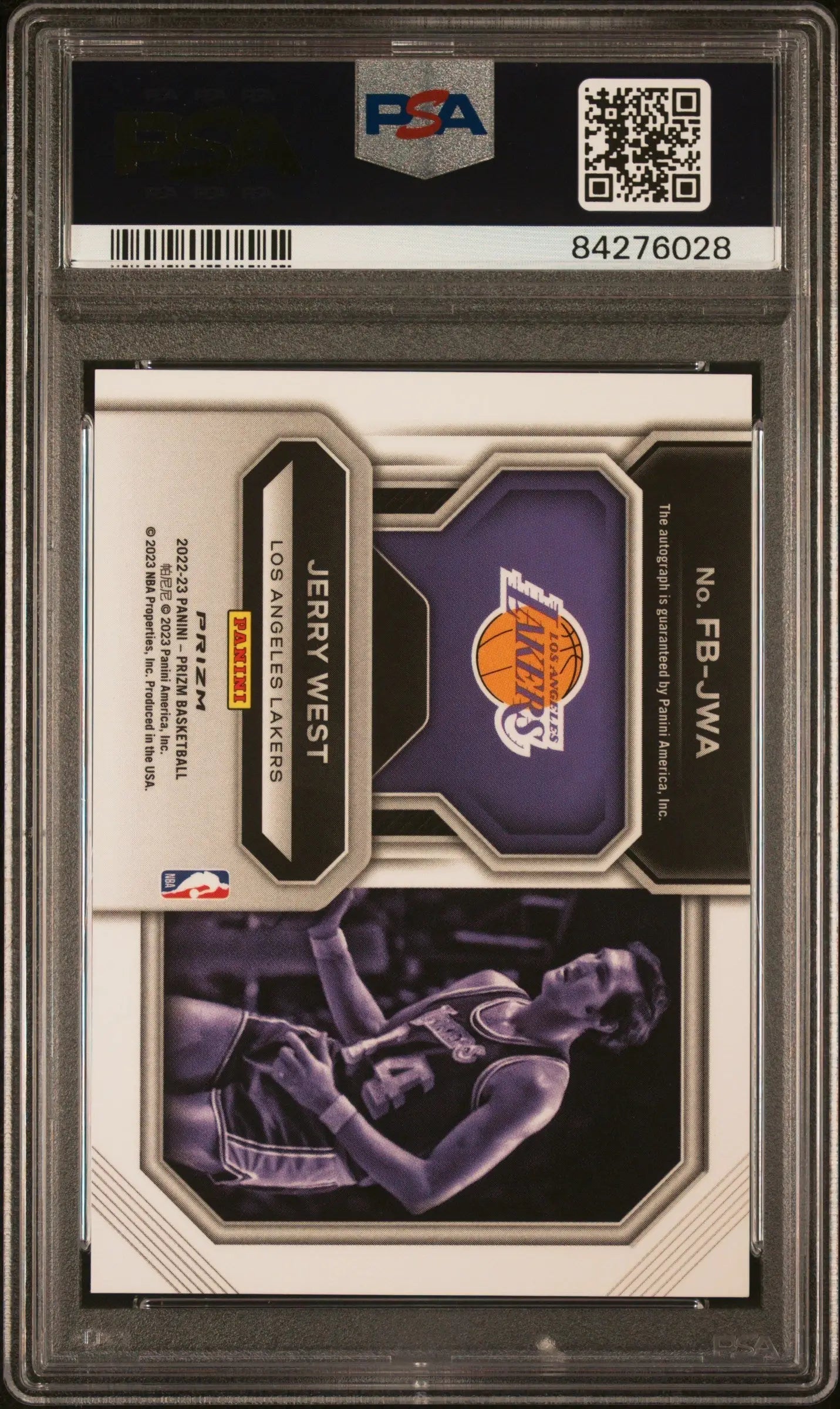 PSA-graded Jerry West Prizm Fast Break Auto featuring Los Angeles Lakers logo