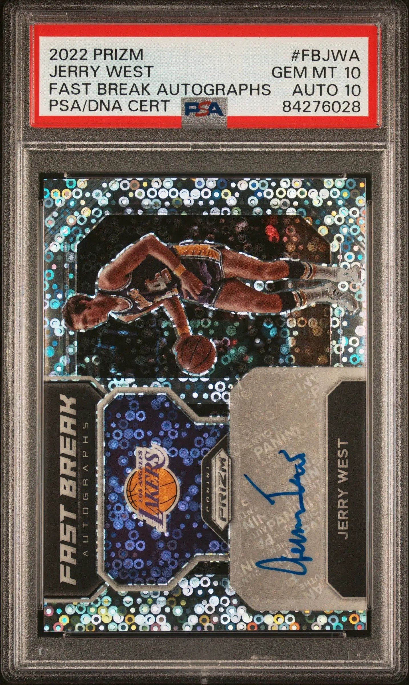 PSA 10 Jerry West 2022 Prizm Fast Break Auto with holographic design and autograph