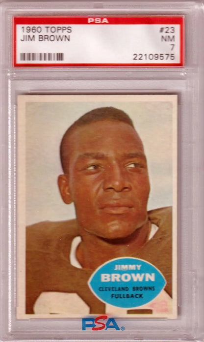 PSA-graded 1960 Topps Jim Brown #23 in protective case available at Columbia Hobby