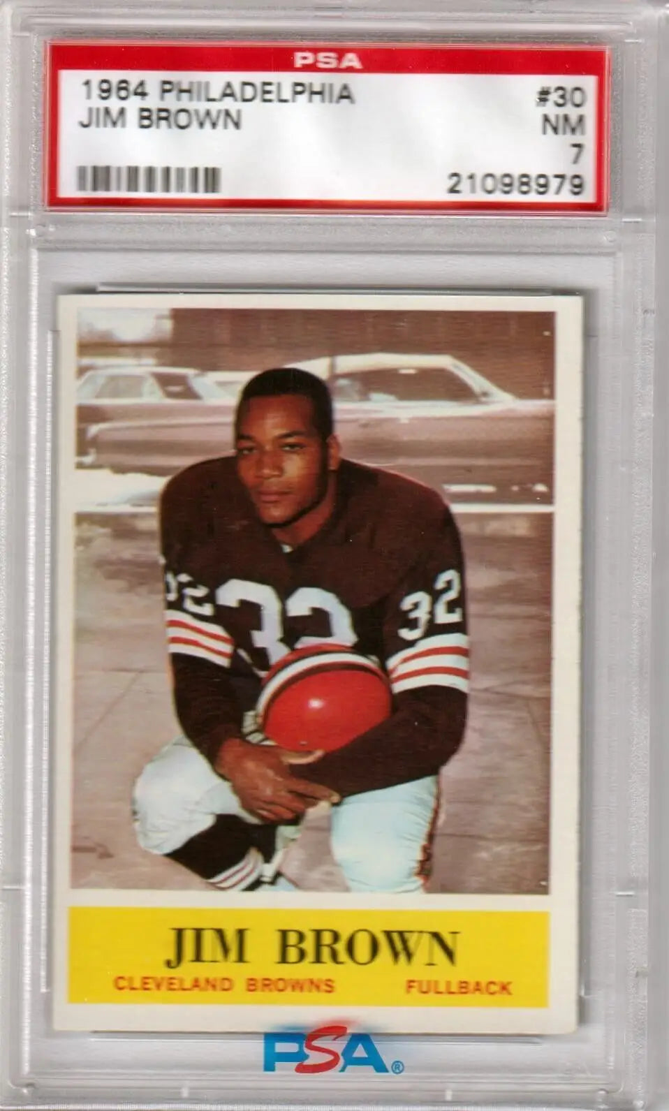 PSA-graded 1964 Philadelphia Jim Brown football card #32 for single cards at Columbia Hobby