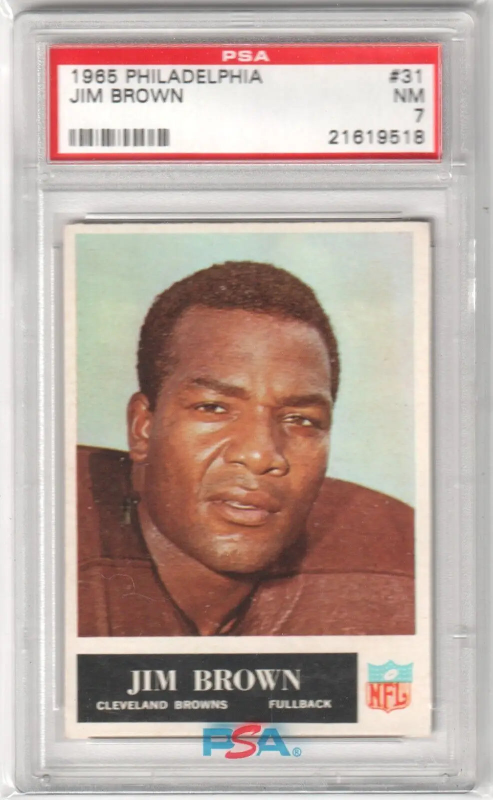 PSA-graded 1965 Philadelphia Jim Brown #41 card in protective case from Columbia Hobby