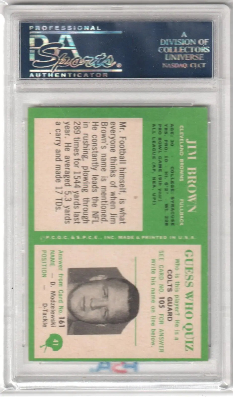 PSA-graded JIM BROWN 1966 Philadelphia #41 card in case, available at Columbia Hobby