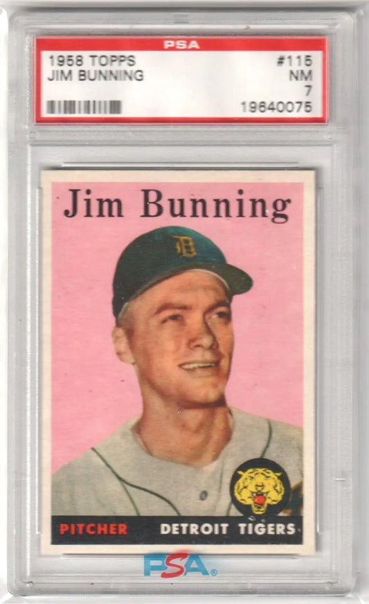 PSA-graded 1958 Topps card of Jim Bunning, Detroit Tigers pitcher, Columbia Hobby single cards