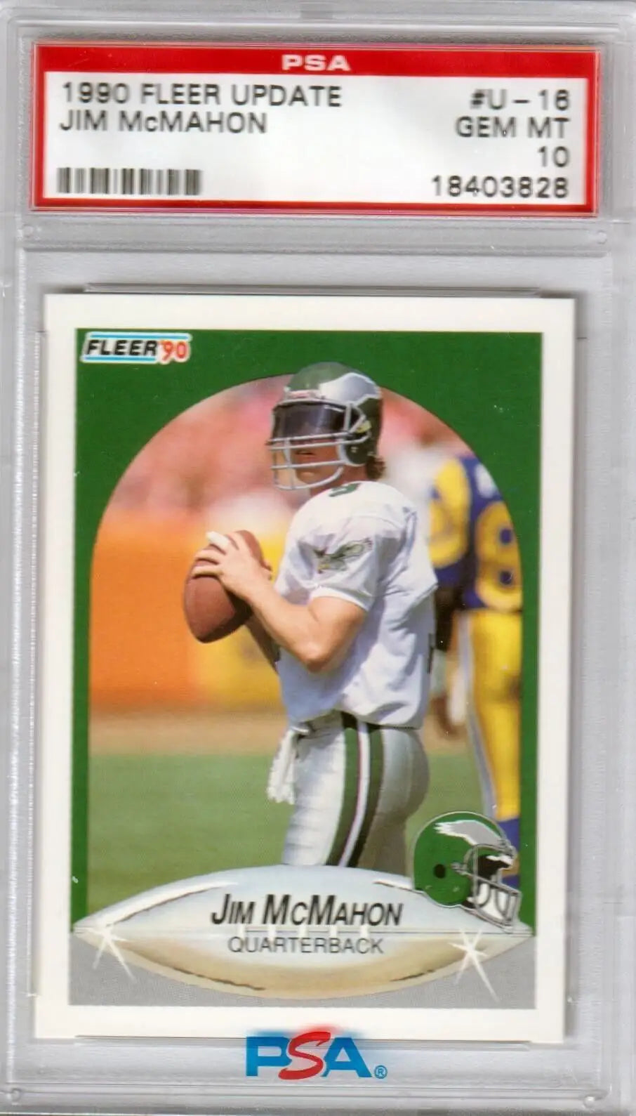 PSA-graded Jim McMahon 1990 Fleer Update Eagles card, perfect for single cards collection