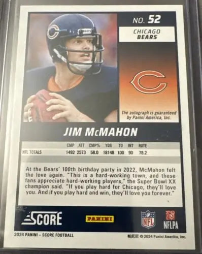 Jim McMahon 2024 Score Gold Zone Parallel Auto 11/50 Chicago Bears football card