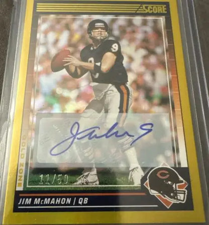 Jim McMahon autographed football card from 2024 Score Gold Zone Parallel, limited edition