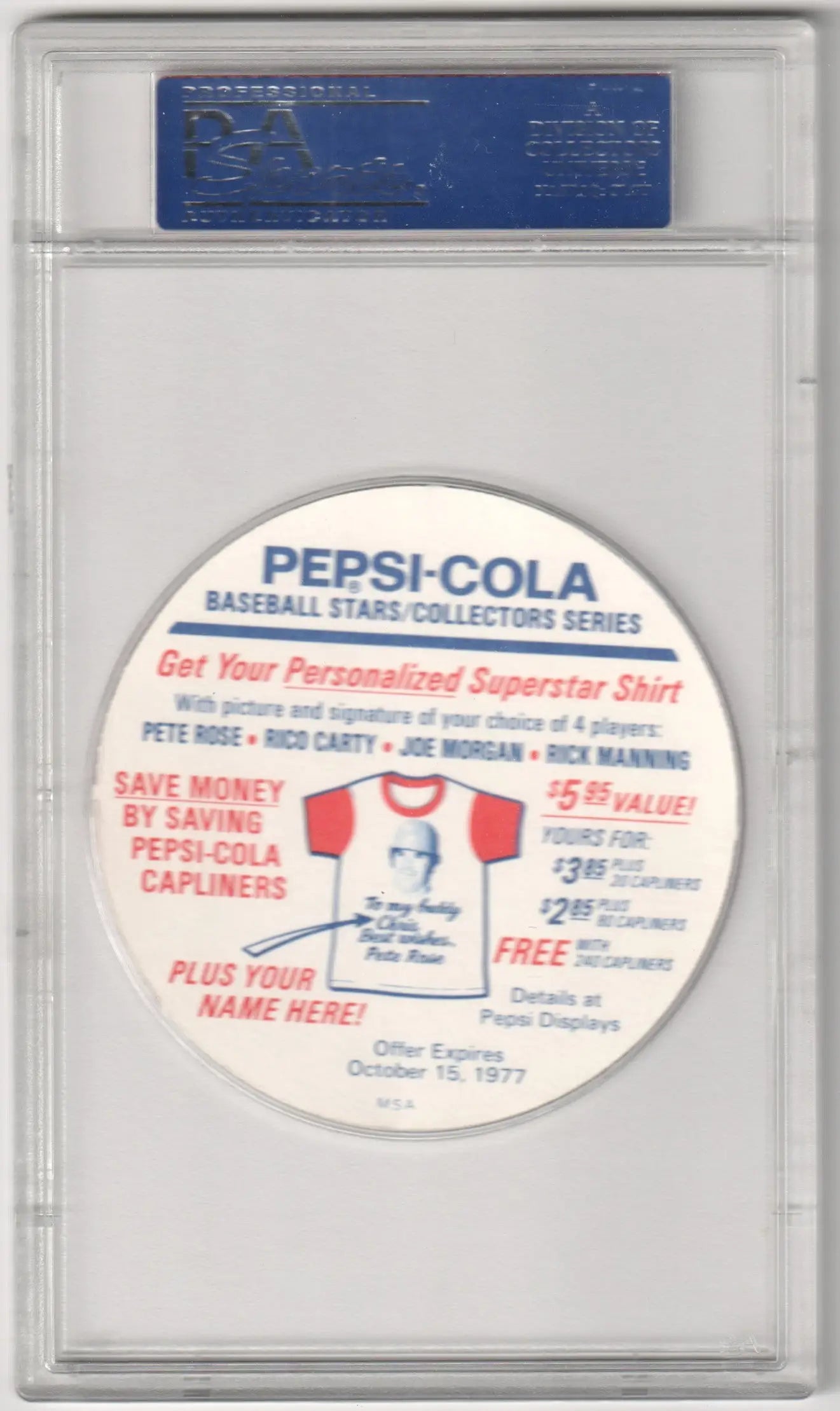 Circular JIM PALMER 1977 Pepsi-Cola Baseball Stars Discs in protective case for collectors