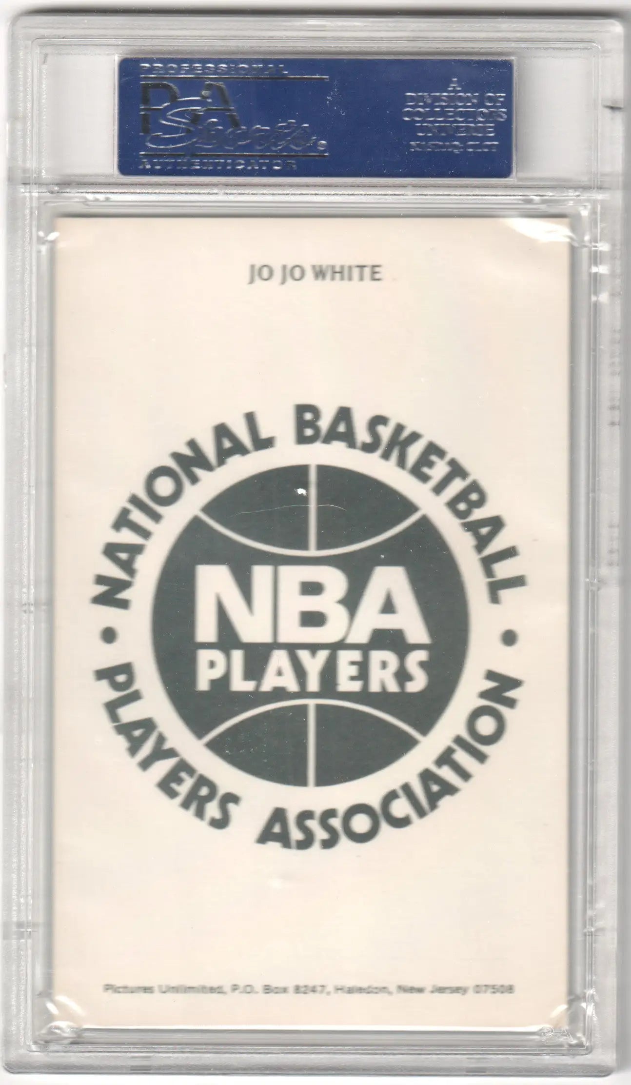 NBA Players Association logo with basketball design on Jo Jo White postcard by Columbia Hobby