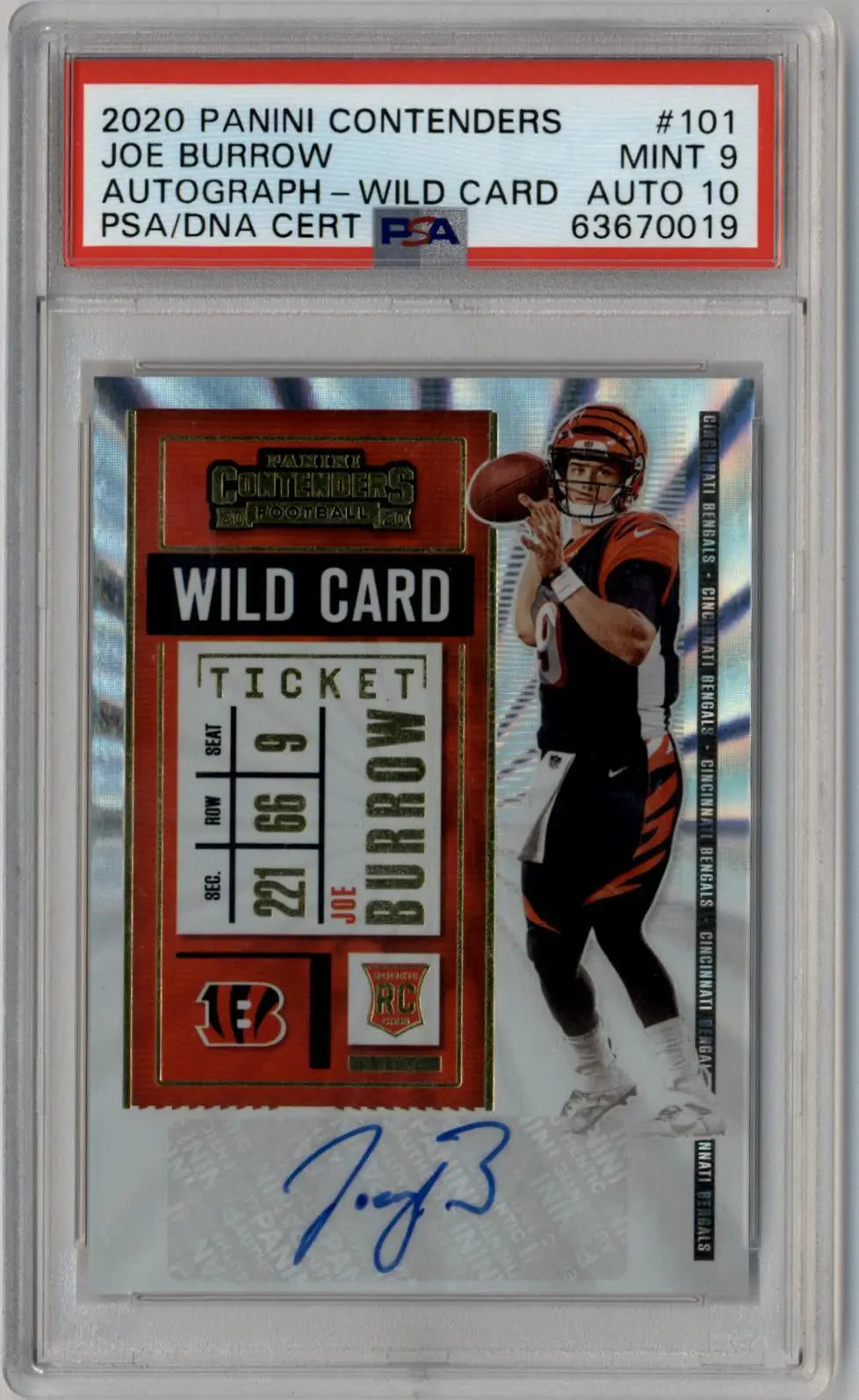 PSA-graded Joe Burrow 2020 Contenders Wild Card Auto rookie football card