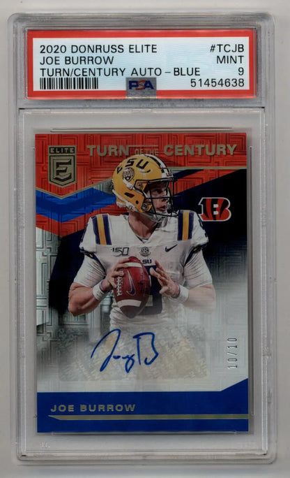 PSA-graded Joe Burrow 2020 Donruss Elite Turn of the Century autographed football card