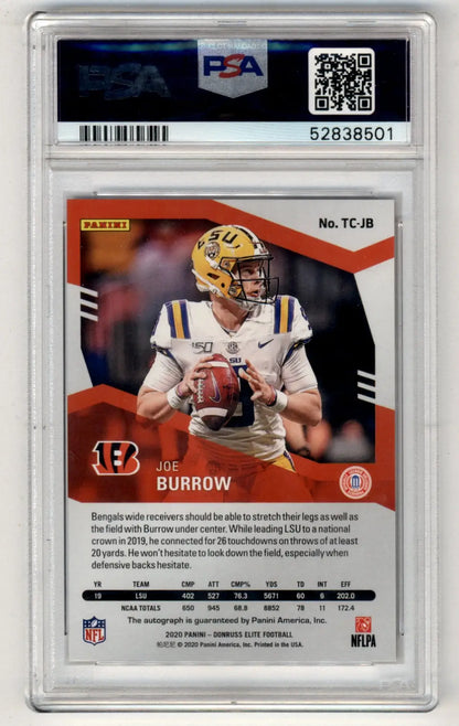 PSA-graded Joe Burrow 2020 Donruss Elite Turn of the Century Black Gold Auto trading card