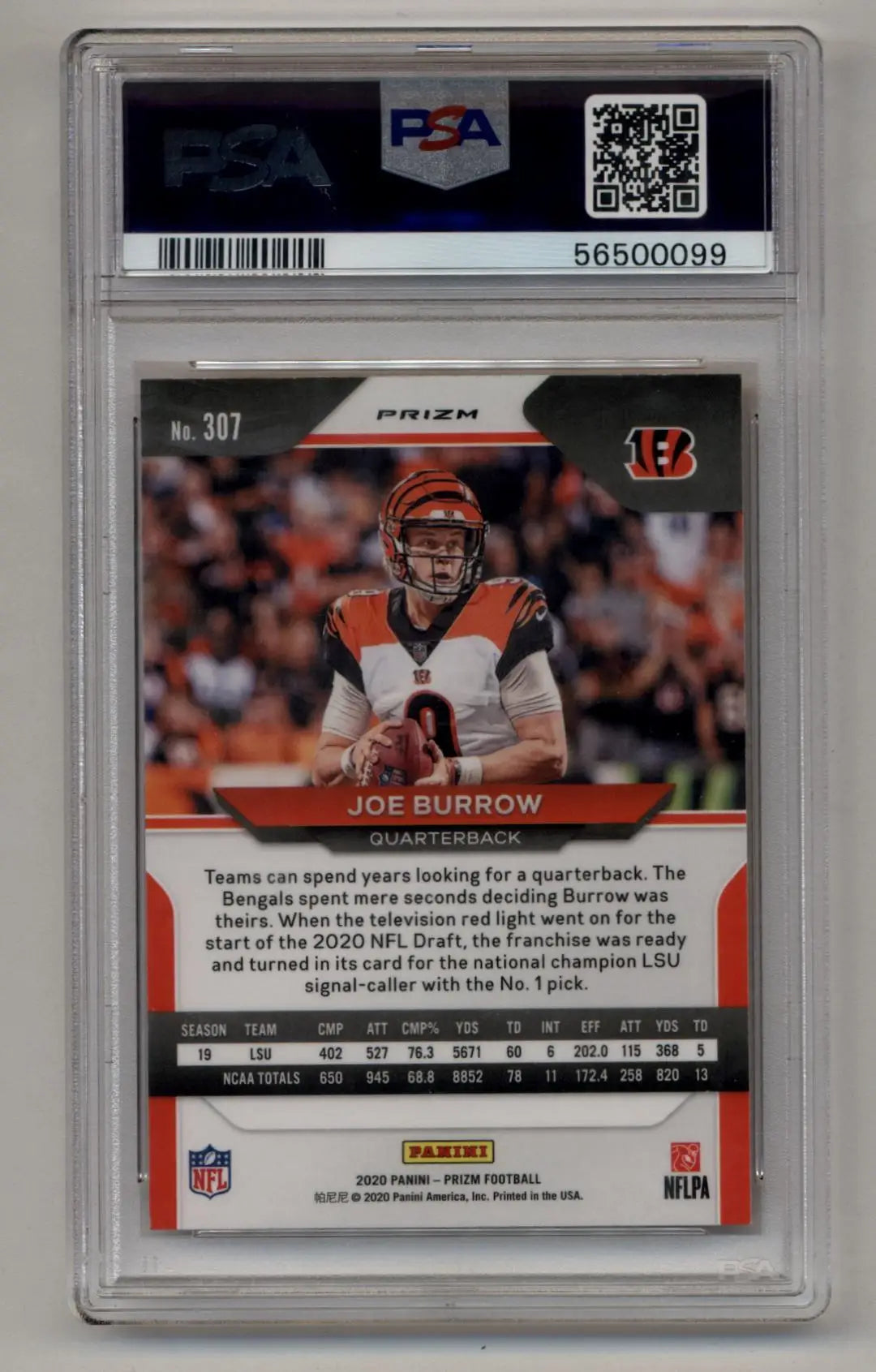 PSA-graded Joe Burrow 2020 Prizm Disco NFL trading card in mint condition