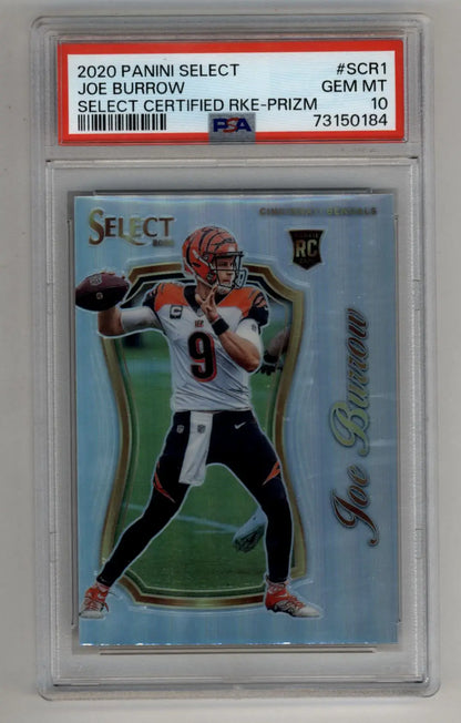 Joe Burrow 2020 Select Certified Rookies Prizm card in throwing position PSA 10 Gem Mint