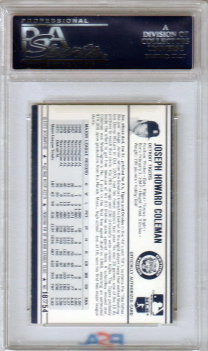 PSA-graded Joe Coleman 1972 Kellogg’s baseball card in clear holder from Columbia Hobby