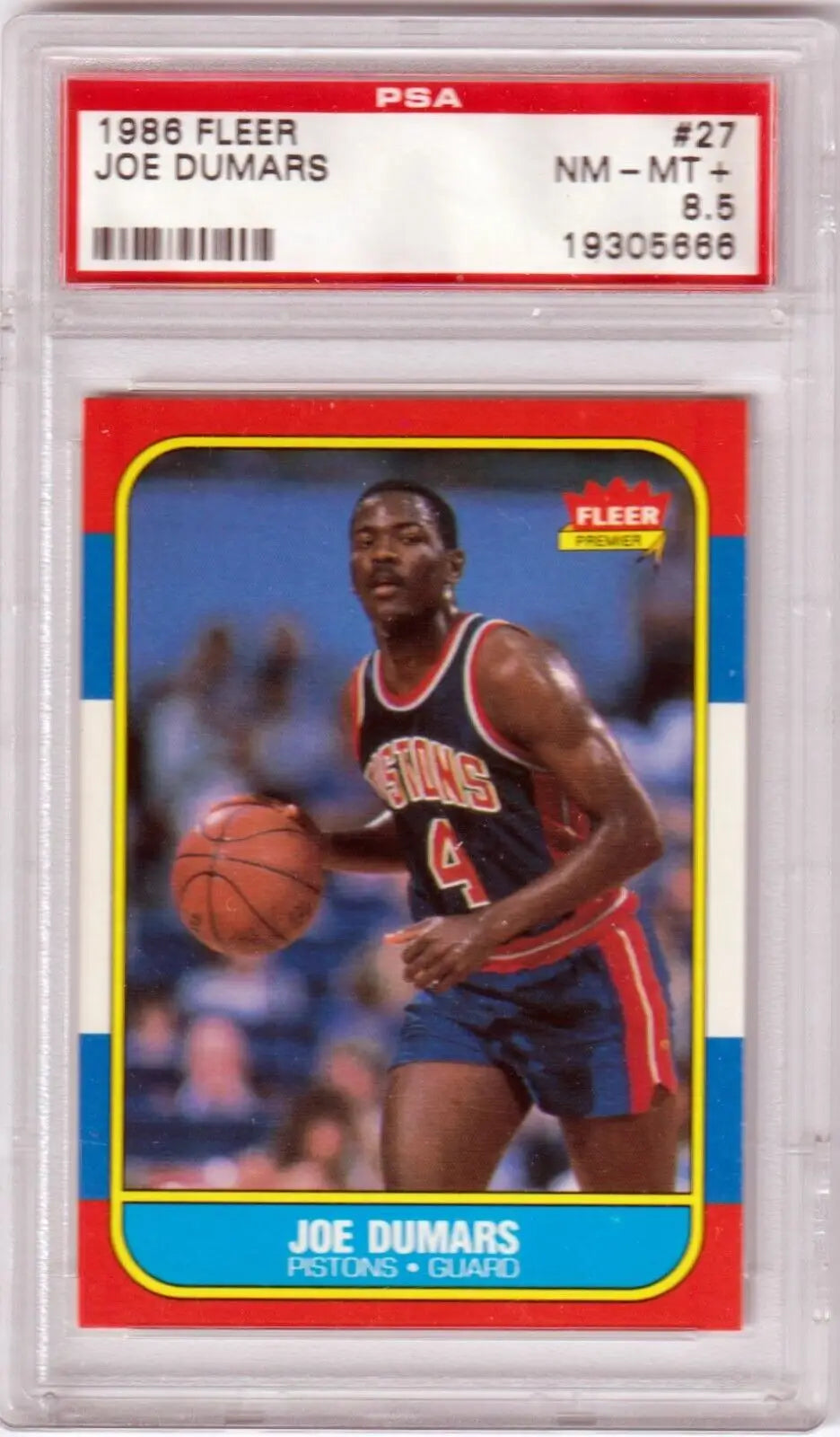 PSA-graded Joe Dumars 1986-87 Fleer Rookie RC #27 single card from Columbia Hobby