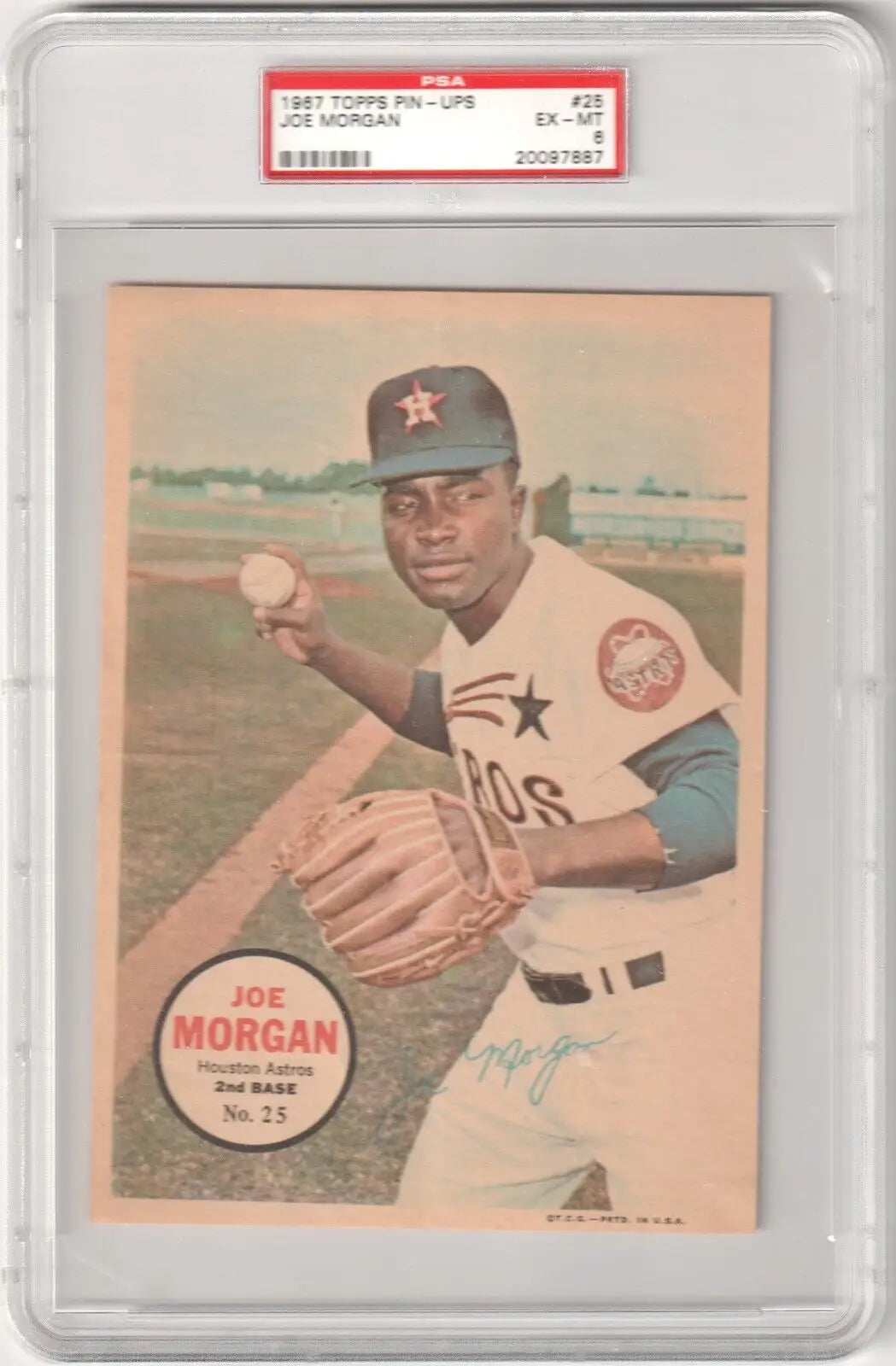 PSA-graded Joe Morgan 1967 Topps Pin-Ups #25 baseball card Houston Astros pitching pose