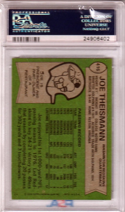 Joe Theismann 1978 Topps #416 PSA 9 MINT trading card in protective case