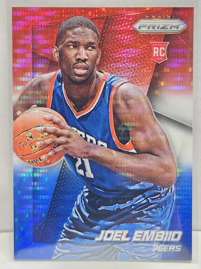 Joel Embiid 2014 Panini Prizm Rookie #253 Red White Blue Prizm trading card image