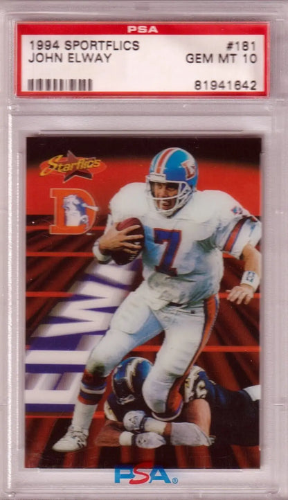 PSA-graded 1994 Sportflics John Elway card in protective case, single cards with free shipping