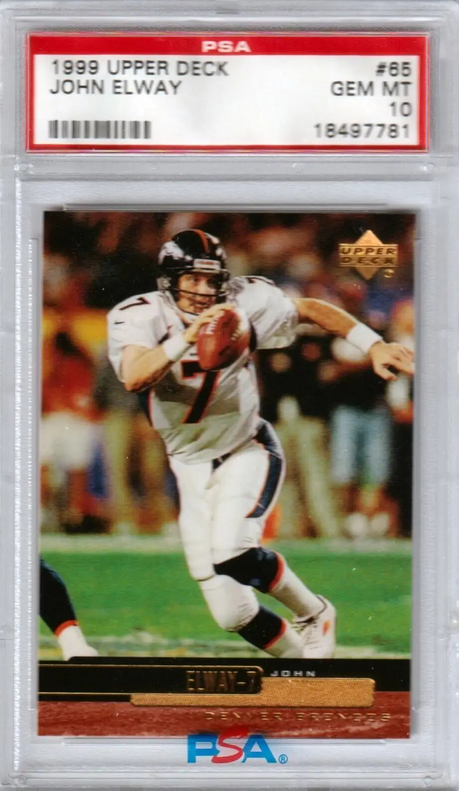 PSA 10 Gem Mint John Elway 1999 Upper Deck single card running for Broncos with free shipping