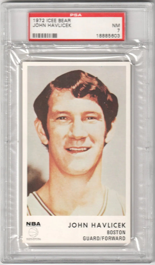 PSA-graded JOHN HAVLICEK 1972 Icee Bear card in white uniform, perfect for Columbia Hobby fans