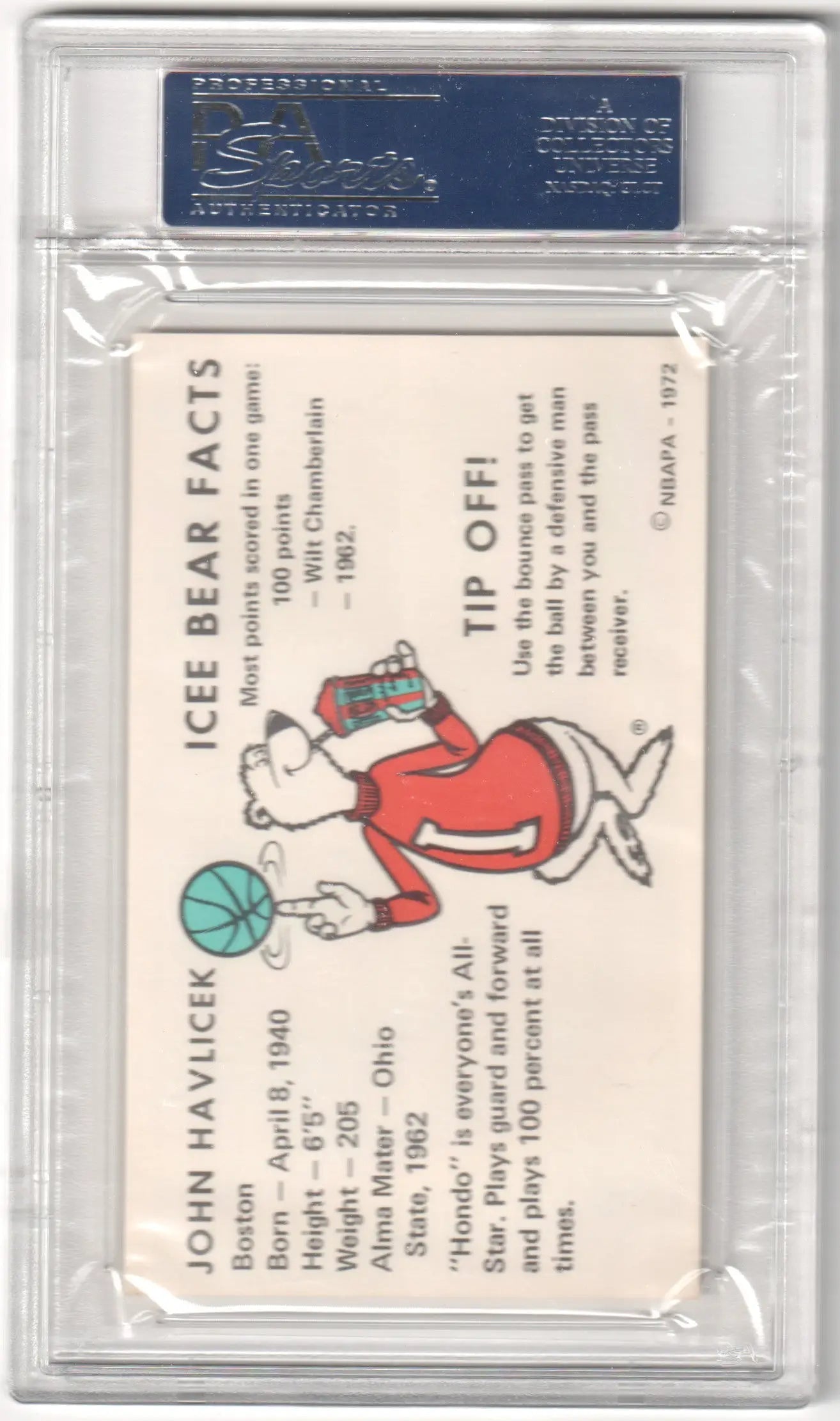 Vintage Icee Bear trading card featuring cartoon character dribbling blue basketball