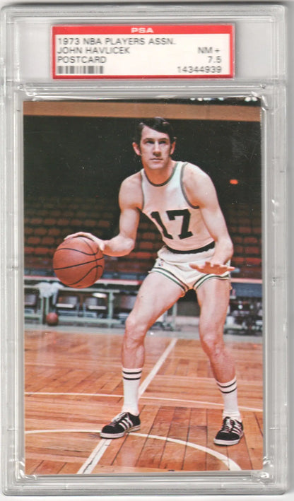 PSA-graded John Havlicek 1973 NBA Players Association Postcard with #7 jersey dribbling