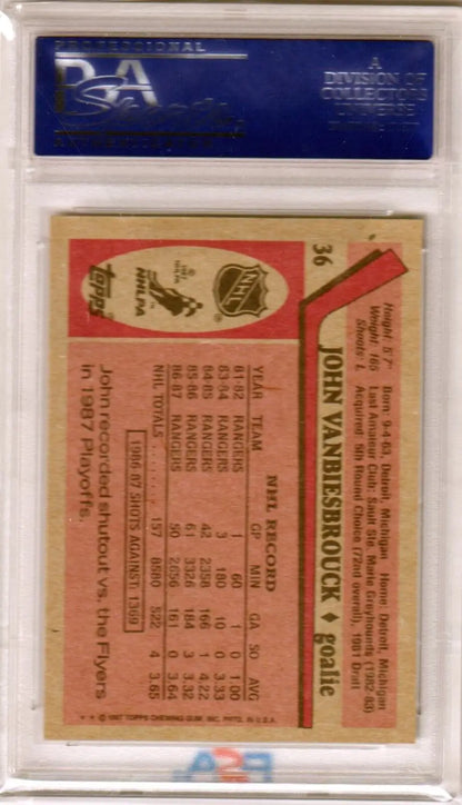 Vintage baseball card in protective case, JOHN VANBIESBROUCK 1987 Topps RC PSA 10 GEM MINT