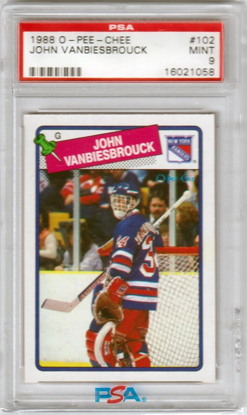 PSA-graded 1988 O-Pee-Chee John Vanbiesbrouck Rangers hockey card for single cards collectors