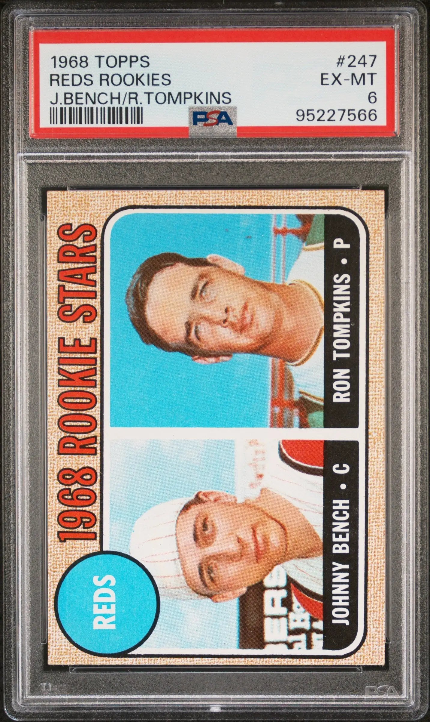 1968 Topps Rookie Johnny Bench Baseball Card in PSA 6 Ex-Mint Holder for Trading Cards