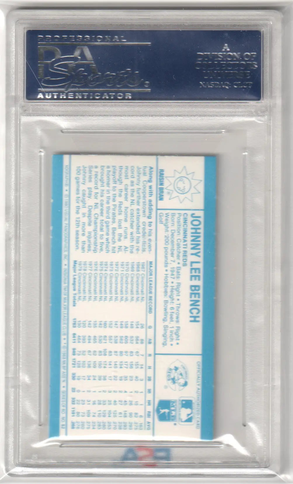 Johnny Bench 1980 Kellogg’s 3D Super Stars #52 PSA 10 GEM MINT trading card holder