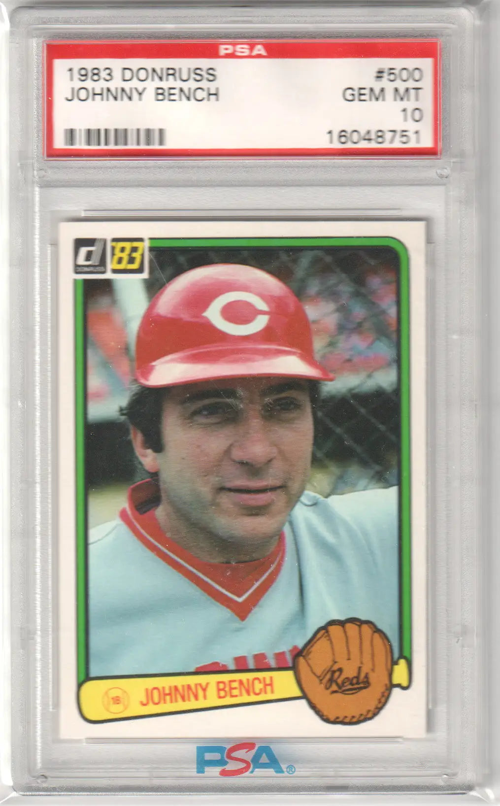 PSA-graded 1983 Donruss Johnny Bench trading card in protective case from Columbia Hobby