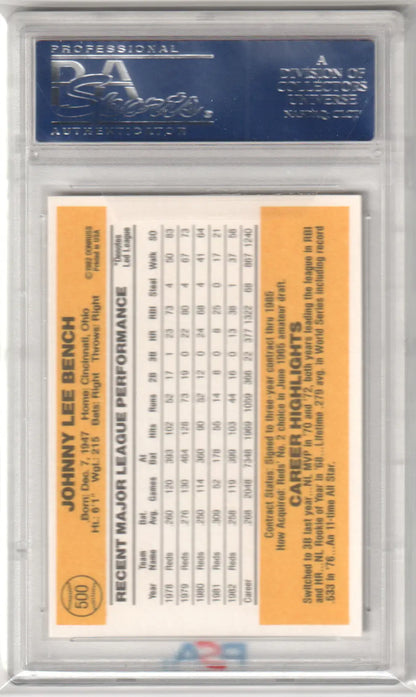 Johnny Bench 1983 Donruss #500 PSA 10 GEM MINT Baseball Card in Protective Holder