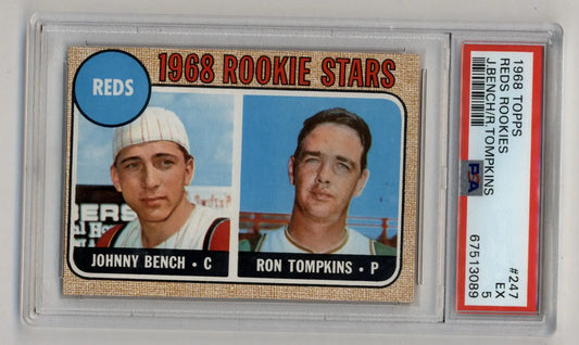 1968 Topps Reds Rookies card featuring Johnny Bench Ron Tompkins, graded PSA 5 Excellent