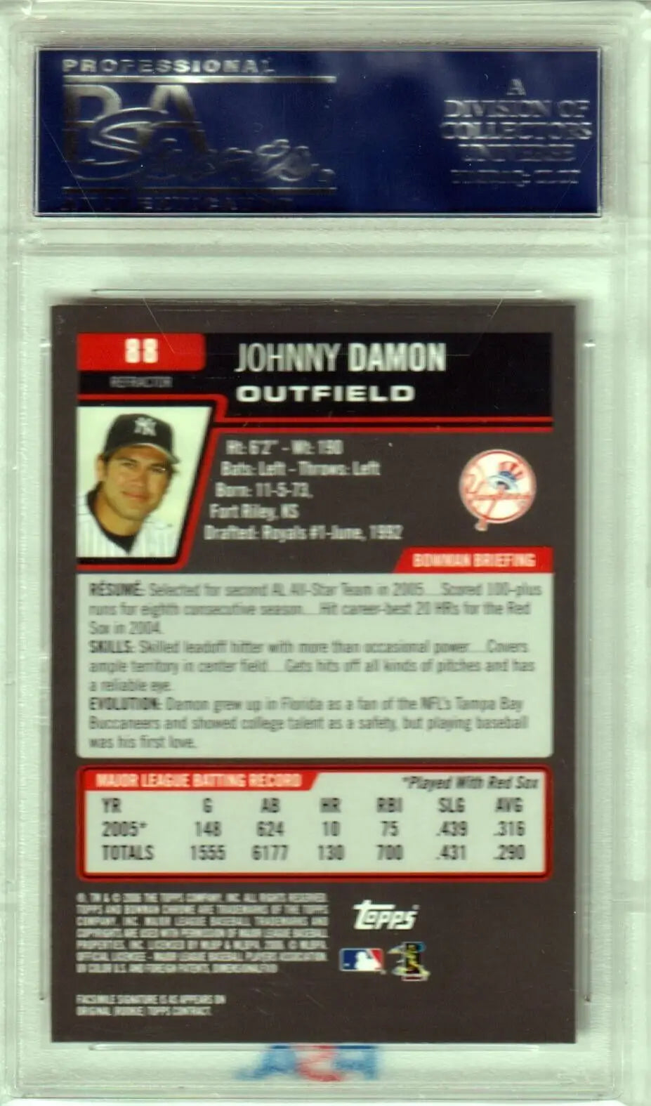 Johnny Damon 2006 Bowman Chrome Refractor #88 PSA 10 GEM MINT single card in case