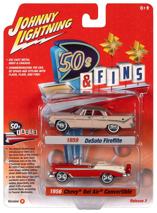 Packaged Johnny Lightning 2Car Set featuring 1959 DeSoto Fireflite and Chevy Bel Air