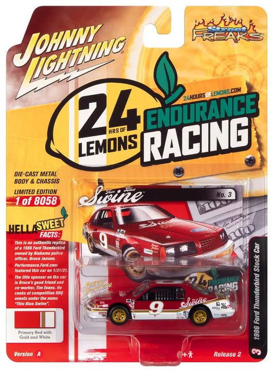 Die-cast toy car packaging of Johnny Lightning Street Freaks Ver featuring red racing vehicle