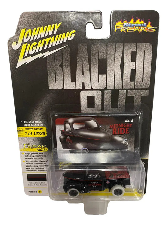 Die-cast Johnny Lightning Blacked Out model car in packaging, 1941 Willys Pickup