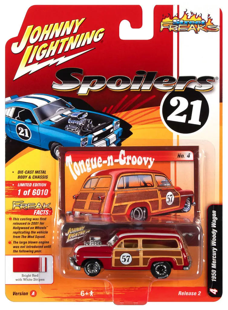 Toy car packaging with a miniature red Mercury Woody Wagon Copper from Street Freaks Ver