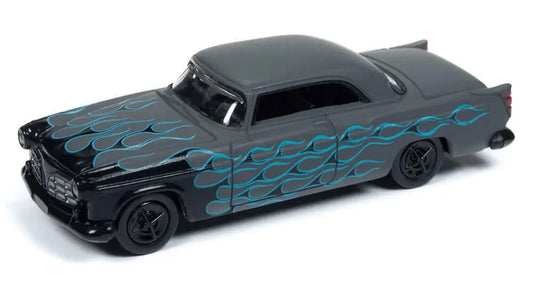 Black classic Johnny Lightning Street Freaks car with turquoise flame designs