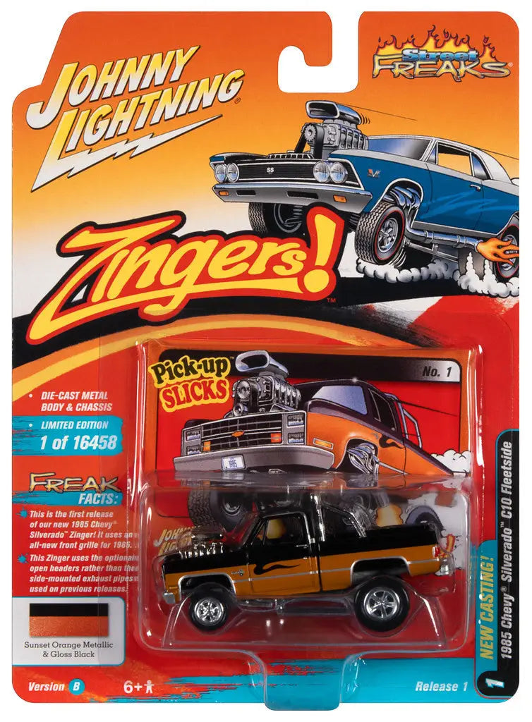 Toy car packaging of Johnny Lightning Street Freaks Chevy Silverado C10 Fleetside model