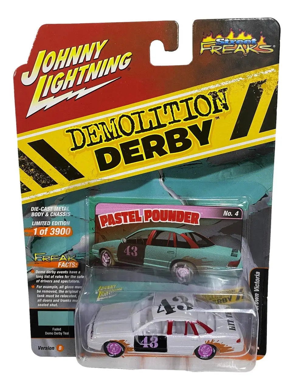 Die-cast Johnny Lightning Ford Crown Victoria in packaging for Demolition Derby Street Freaks