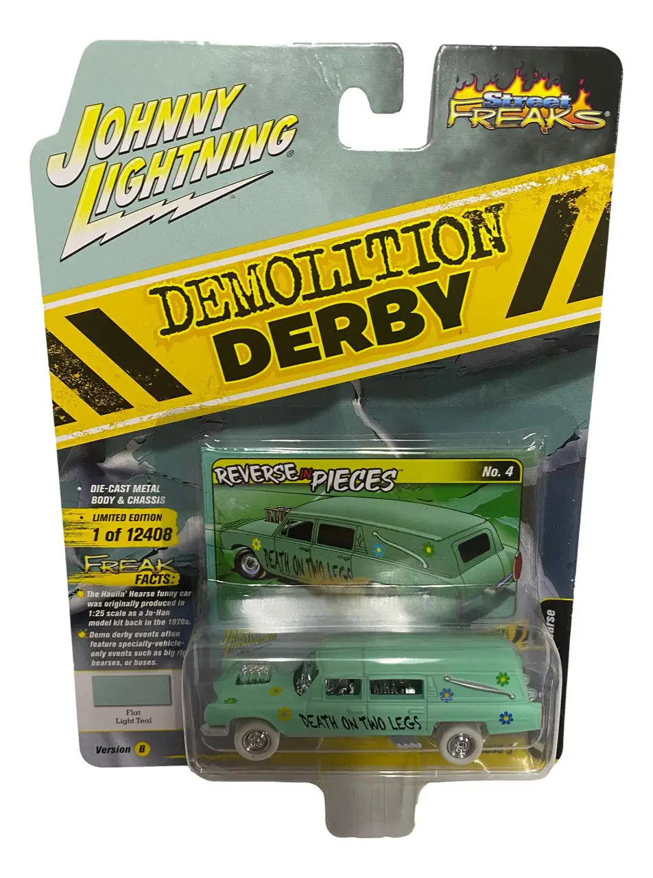 Johnny Lightning Street Freaks Demolition Derby toy car model in custom haulin hearse packaging