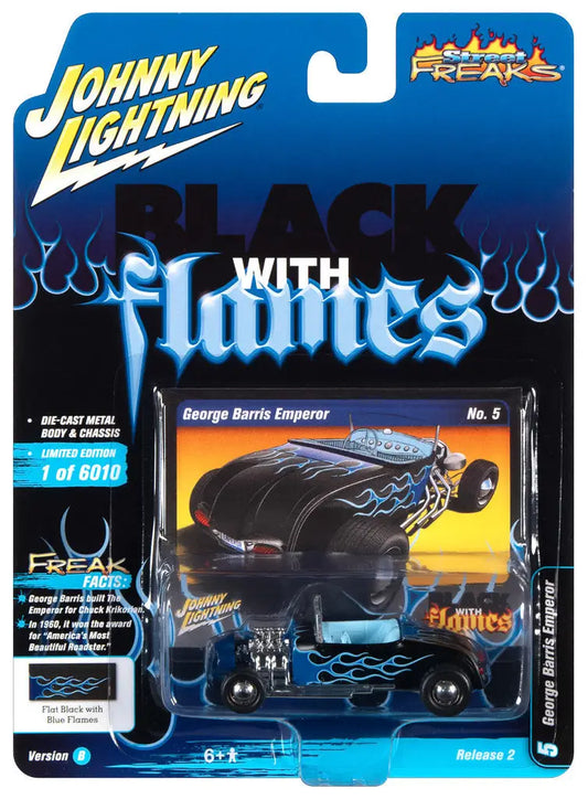 Toy car packaging for Johnny Lightning Street Freaks Ver B Black with Flames collectible