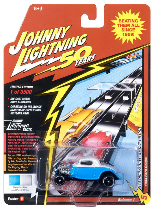 Johnny Lightning JLCG018 Classic Gold Ford Coupe Blue n Pearl in original packaging