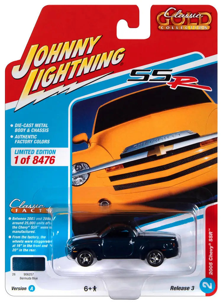 Die-cast model of a black Chevrolet SSR in packaging for Johnny Lightning JLCG030 Classic Gold Ver